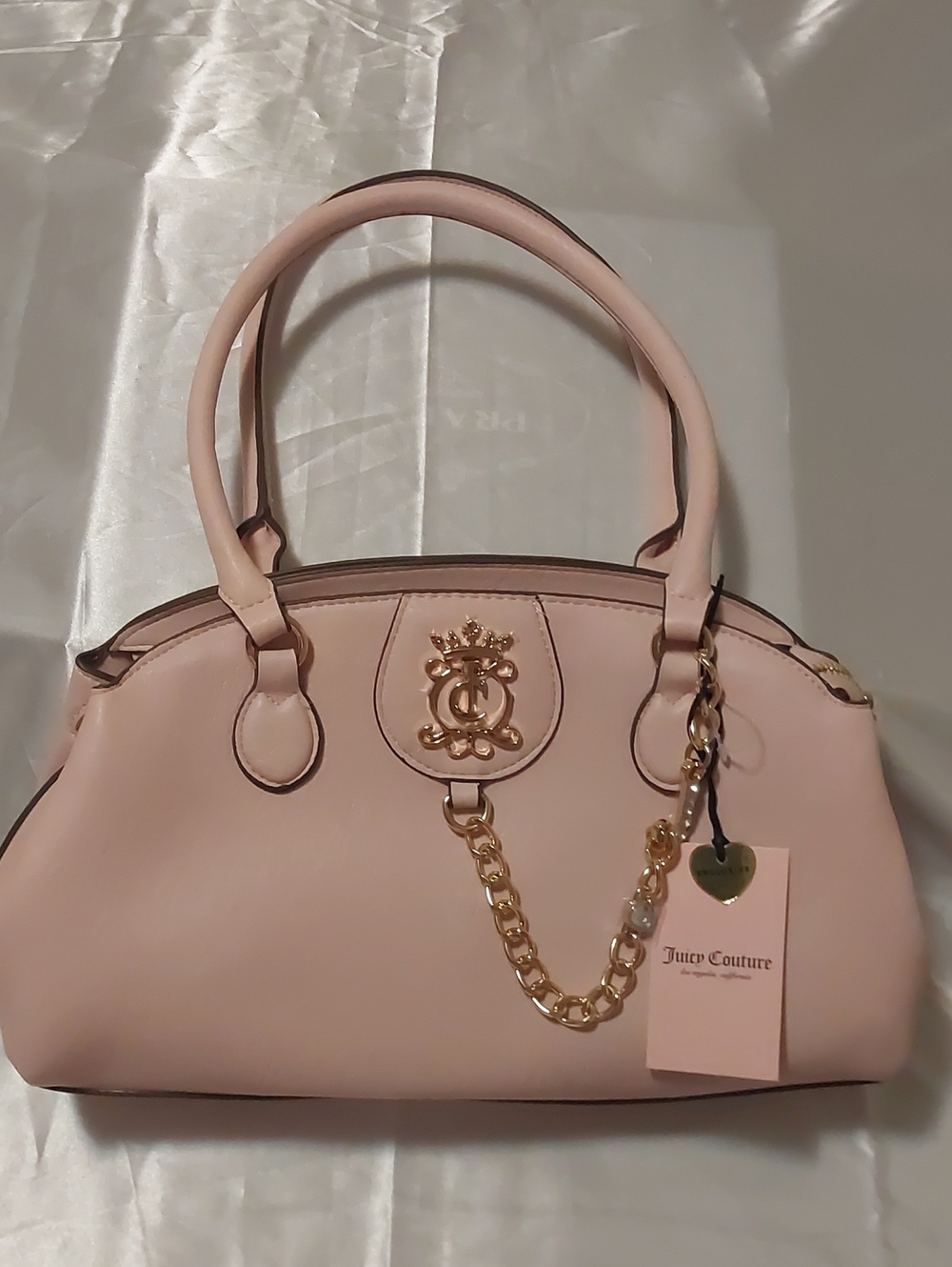 New Juicy Couture Pink Blush Dome Satchel with Gold Chain